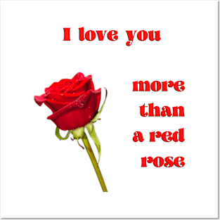 I love you more than a single red rose with red text Posters and Art